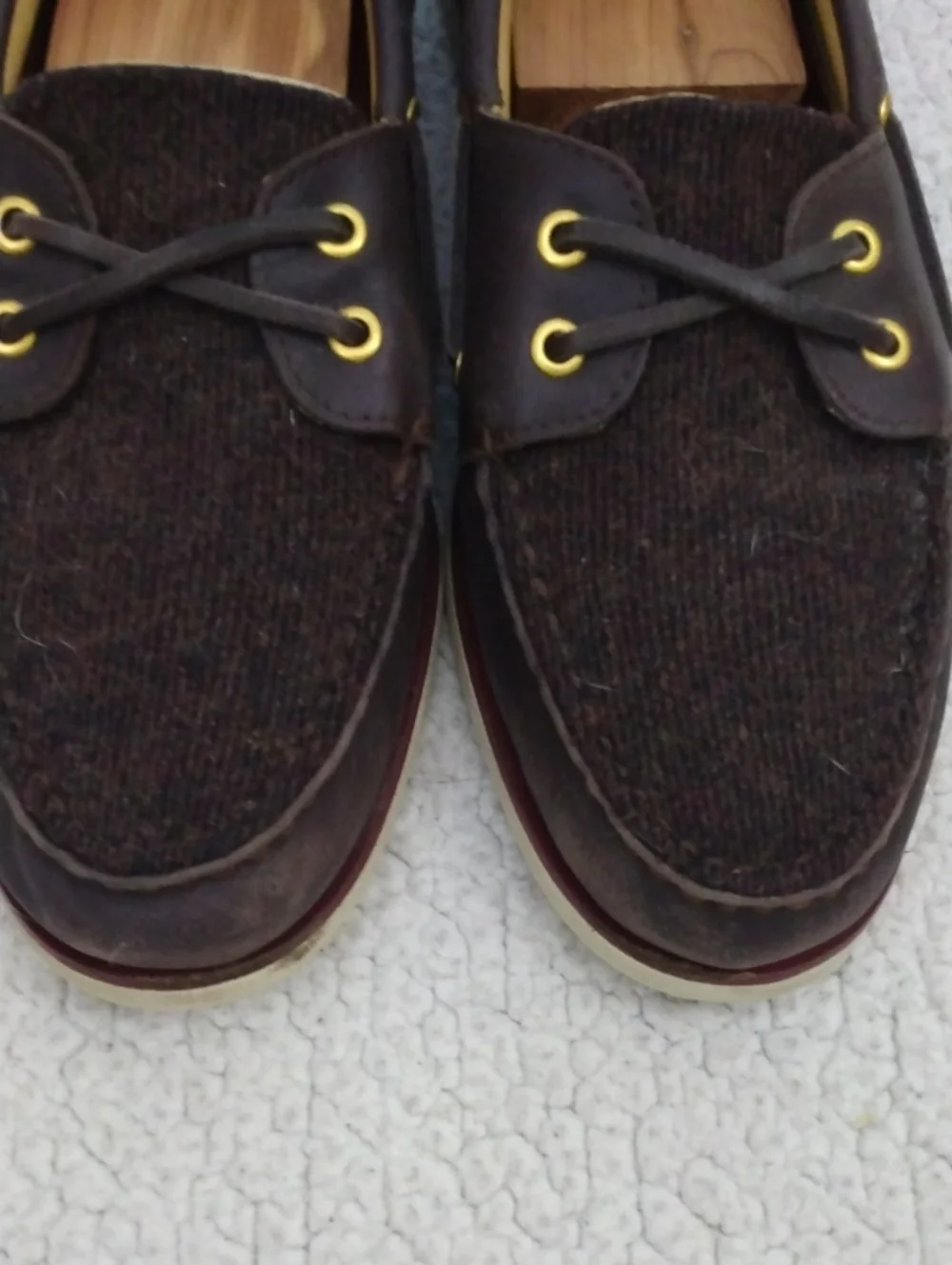 Sperry Gold Cup Dark Brown Leather/Wool Boat Shoes  10.5